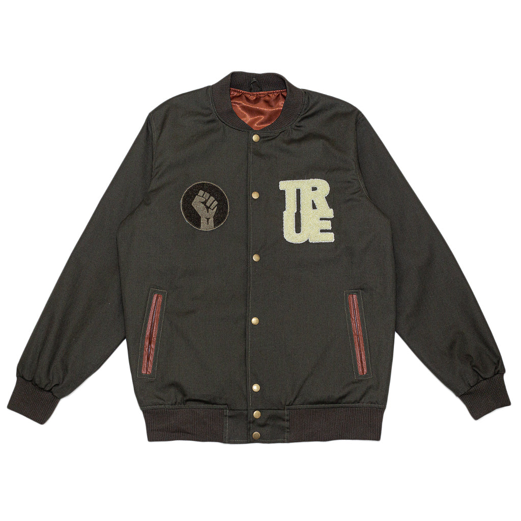 Olive varsity jacket best sale